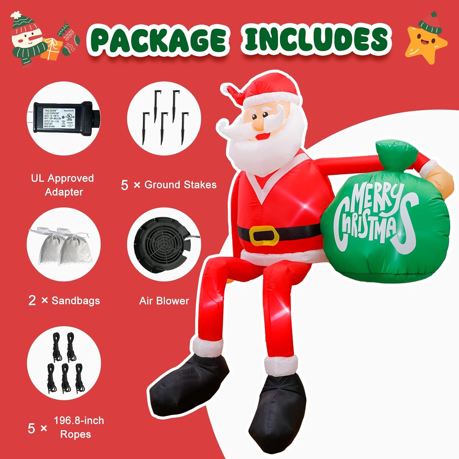 OurWarm 5FT Christmas Inflatables Outdoor Decorations, Reindeer Santa ...